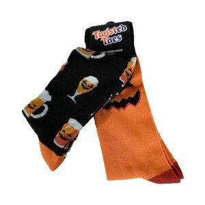 Twisted Toes Halloween Pumpkin Face and Beer Crew Socks 2 Pair Men's Size 8 - 13